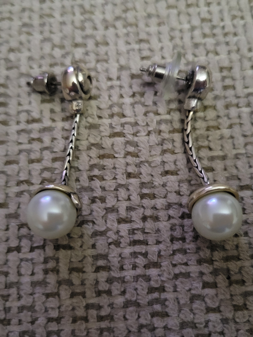 Brighton Silver Drop Earrings with White Pearls